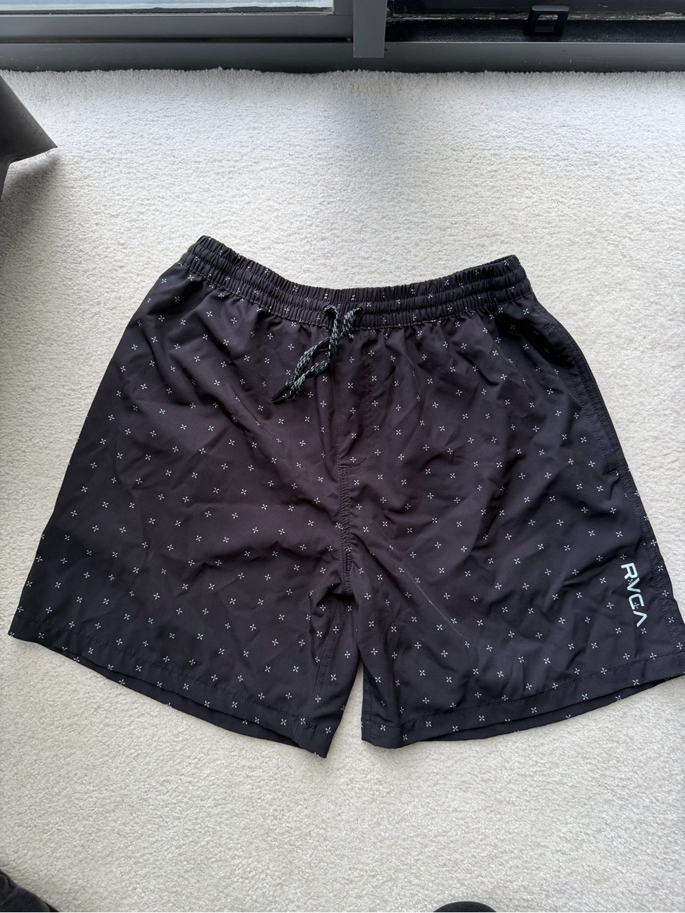 RVCA Black Swim Trunks with Micro Cross Print